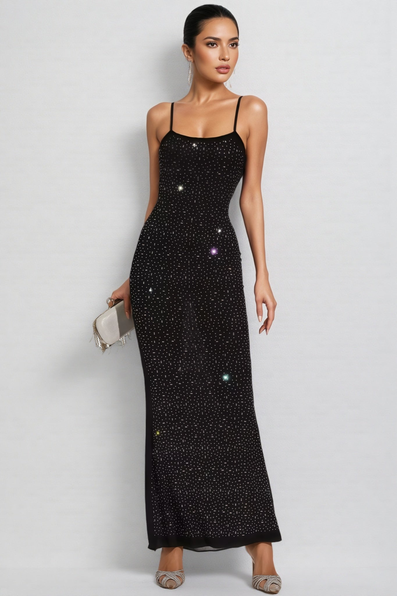 Russell Black Embellished Mesh Maxi Dress