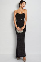 Russell Black Embellished Mesh Maxi Dress