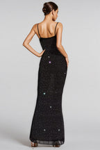 Russell Black Embellished Mesh Maxi Dress