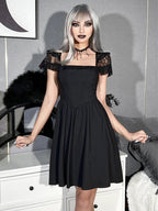 Lace Square Neck Cap Sleeve Corset Bodice Fit and Flare Mini Dress