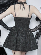 Sweetheart Jacquard Floral Lace Trim Corset Bodice Flared Mini Dress