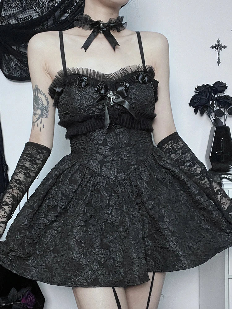 Sweetheart Jacquard Floral Lace Trim Corset Bodice Flared Mini Dress