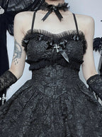 Sweetheart Jacquard Floral Lace Trim Corset Bodice Flared Mini Dress