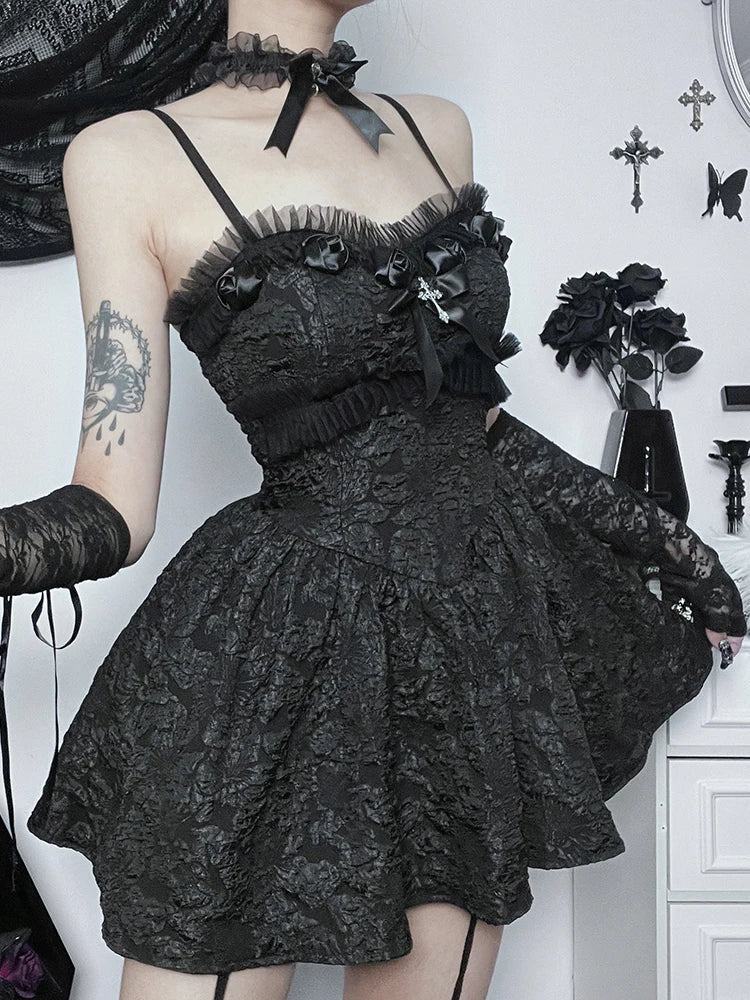 Sweetheart Jacquard Floral Lace Trim Corset Bodice Flared Mini Dress