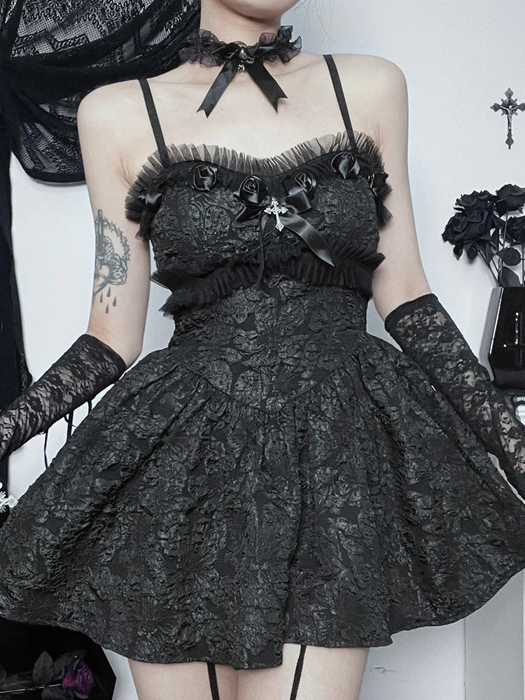 Sweetheart Jacquard Floral Lace Trim Corset Bodice Flared Mini Dress