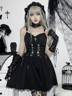 Sweetheart Corset Lace-Up Puff Sleeve Floral Embroidery Scalloped Lace Mini Dress