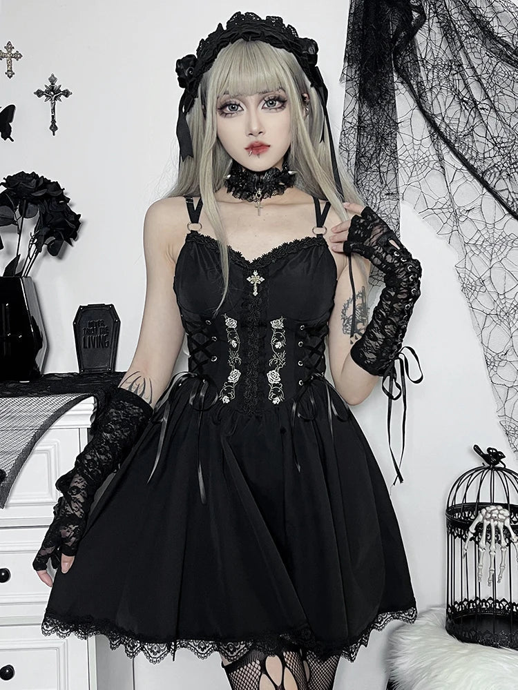 Sweetheart Corset Lace-Up Puff Sleeve Floral Embroidery Scalloped Lace Mini Dress