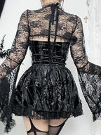 Velvet Halter Sweetheart Lace Up Corset Tiered Lace Trim Mini Dress