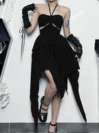 Halter Sweetheart Waist Cutout Tiered Handkerchief Hem Mini Dress