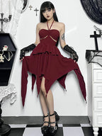 Halter Sweetheart Waist Cutout Tiered Handkerchief Hem Mini Dress