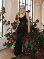 Lace Up Corset Bodice Satin Column Maxi Dress