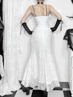 Floral Lace Spaghetti Strap Corset Lace-Up Gothic Maxi Dress