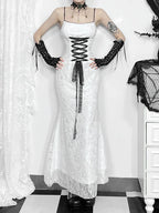 Floral Lace Spaghetti Strap Corset Lace-Up Gothic Maxi Dress