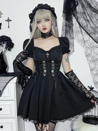 Embroidery Lace Up Corset Lace Trim Spaghetti Strap Mini Dress