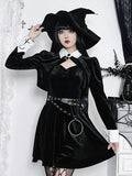 Velvet Sweetheart Button Front Cape Collar Mini Dress