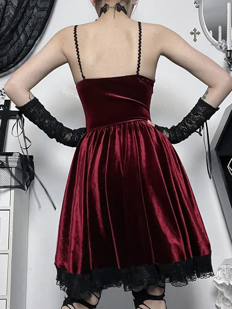 Lace Up Corset Spaghetti Strap Lace Trim Hi-Low Mini Dress