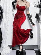 Floral Embossed Velvet Ruched Mermaid Gown with Pearl Shoulder Chains and Lace Up Arm Warmers Set