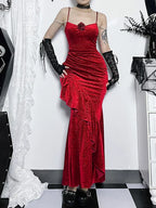 Floral Embossed Velvet Ruched Mermaid Gown with Pearl Shoulder Chains and Lace Up Arm Warmers Set