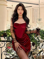 Velvet Corset Sweetheart Bustier Mini Dress