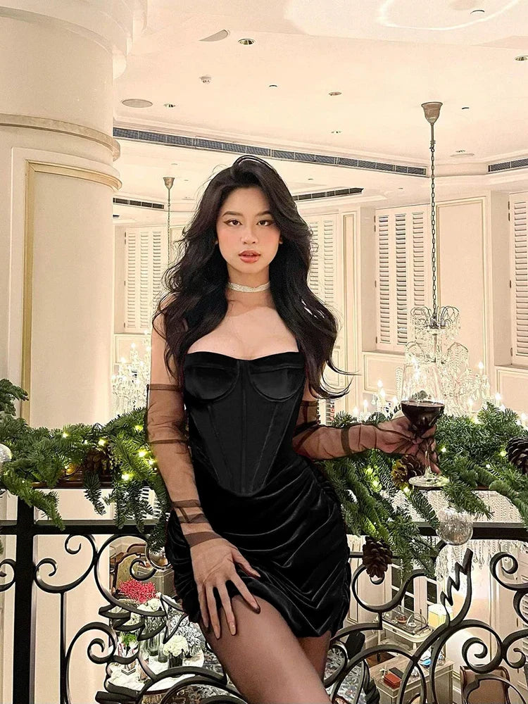 Velvet Corset Sweetheart Bustier Mini Dress