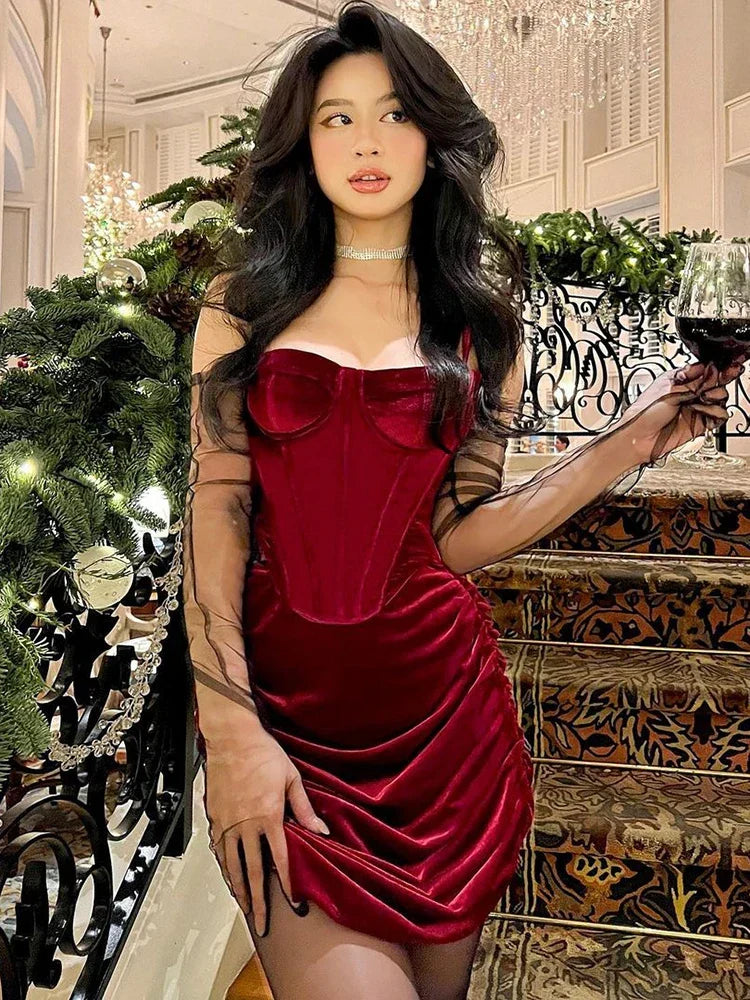 Velvet Corset Sweetheart Bustier Mini Dress