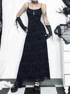 Jacquard Cross Print Spaghetti Strap Bodycon Maxi Dress