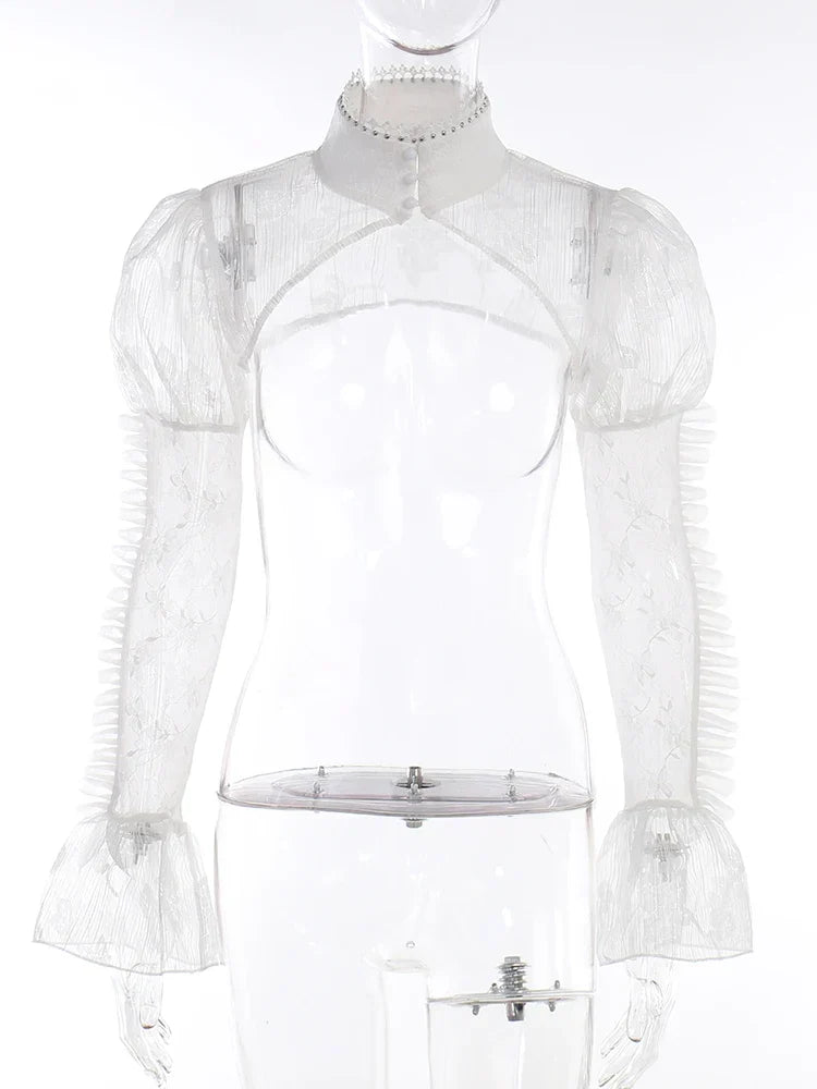 Gothic Jacquard Lace Up Corset Bell Sleeve Lace Bolero Mini Dress