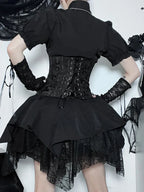Gothic Brocade Corset Lace Up Tiered Handkerchief Lace Mini Skirt Set