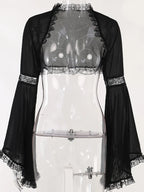 Mesh Bell Sleeve Lace Velvet Burnout Floral Mermaid Maxi Dress