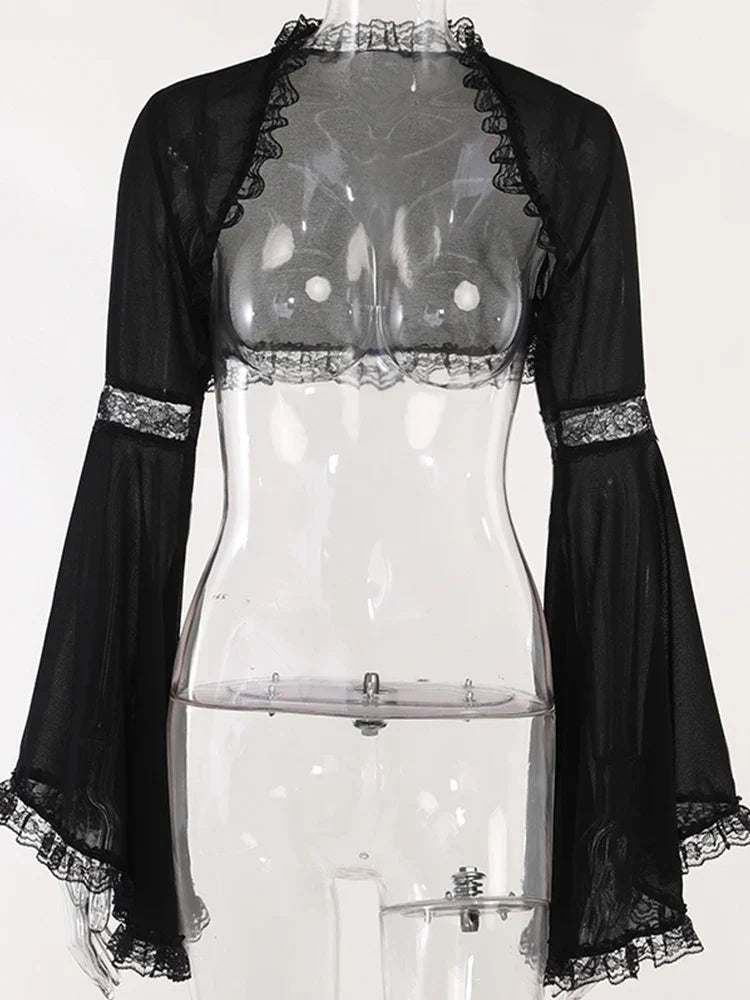Mesh Bell Sleeve Lace Velvet Burnout Floral Mermaid Maxi Dress