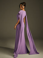 Sleeveless Cowl Neck Cape Panel Drape Floor Length Gown