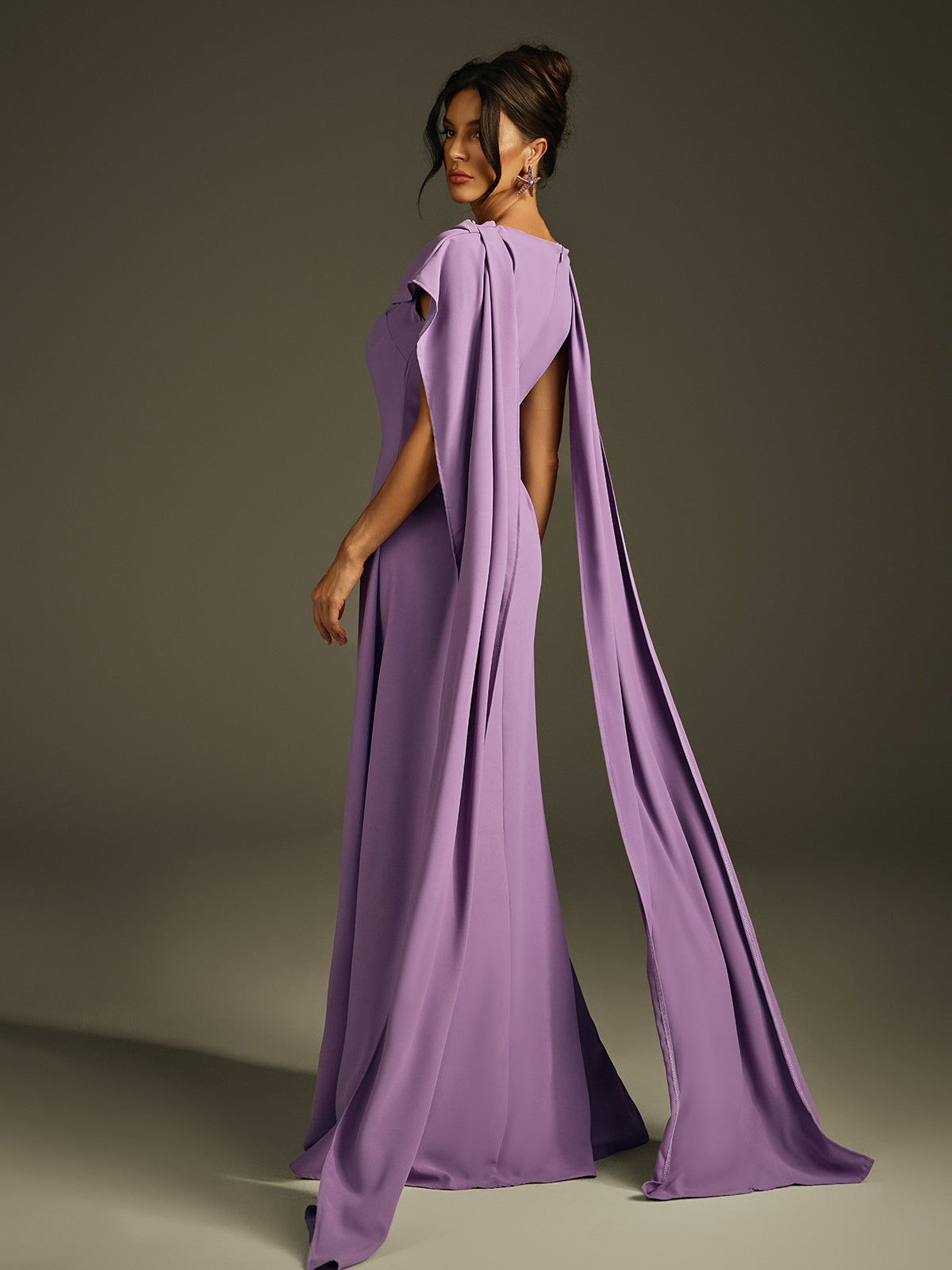 Sleeveless Cowl Neck Cape Panel Drape Floor Length Gown