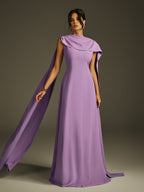 Sleeveless Cowl Neck Cape Panel Drape Floor Length Gown