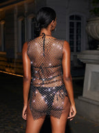 Izzy Hollow Rhinestone Split Mini Dress