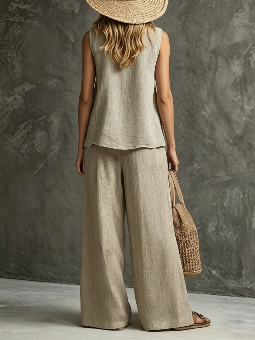 Two-piece Set With Split Pockets, Buttons, And Solid Color