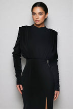 Irene High Neck Slit Maxi Dress-Black