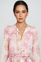 Aisly Print Round Neck Puff Sleeve Maxi Dress