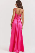 Spaghetti Strap Corset Bodice Basque Waist Satin Maxi Gown