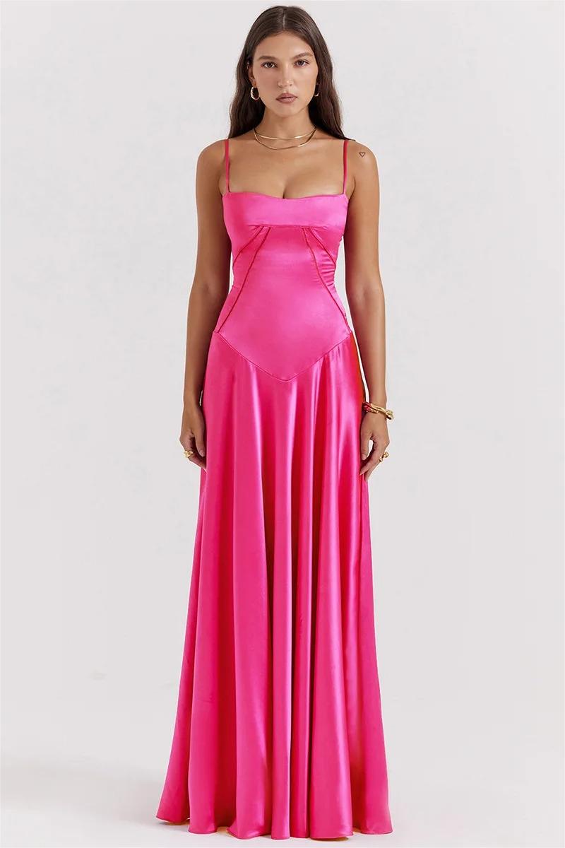 Spaghetti Strap Corset Bodice Basque Waist Satin Maxi Gown