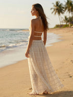 Textured Halter Neck Crop Top And Long Skirt 2 Piece Co-ord Set For Beach 2026