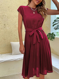 Fiona Premium Chic Short Sleeved Dress with Tie Belt Everyday Luxe Edit