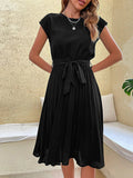 Leonor Statement Short Sleeve Pleated Casual Mini Dress for Summer Chic Silhouette Collection