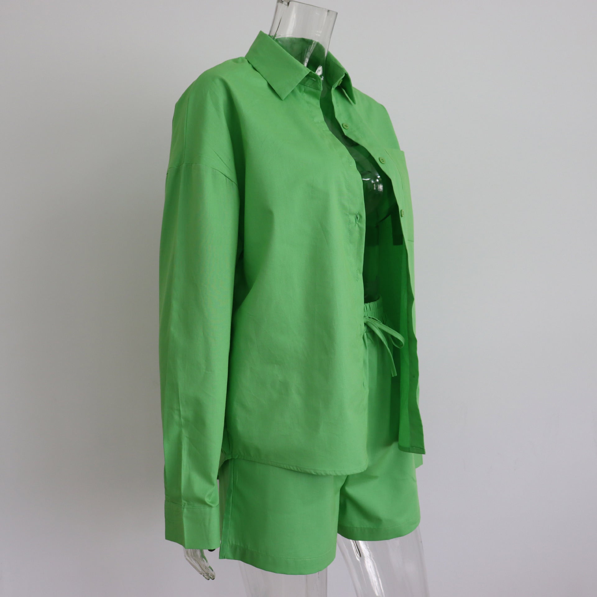Long Sleeve Button Down Shirt & Drawstring Short Set