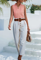 Pleated Shoulder Ruffle Neck Blouse