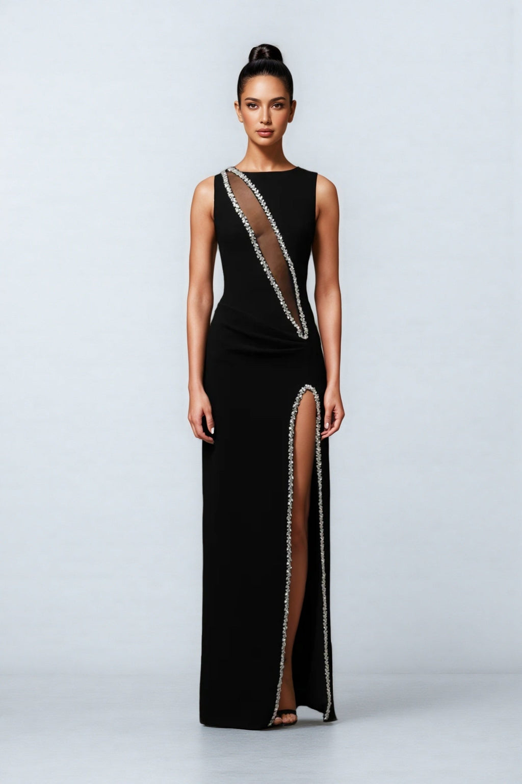 Gideoa Black Mesh Chain Maxi Dress