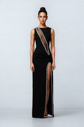 Gideoa Black Mesh Chain Maxi Dress