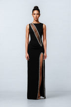 Gideoa Black Mesh Chain Maxi Dress