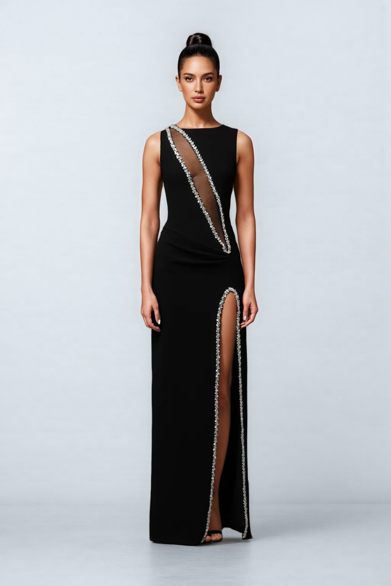 Gideoa Black Mesh Chain Maxi Dress