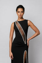 Gideoa Black Mesh Chain Maxi Dress