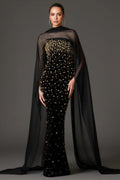 Ellis Black Beaded Diamond Maxi Dress